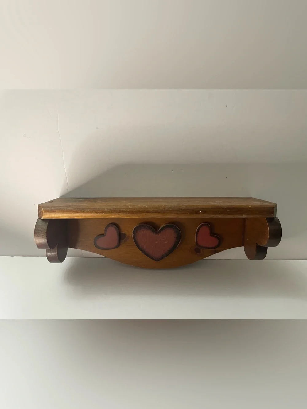 Handmade Red Heart Wooden Wall Shelf Vintage Cottagecore